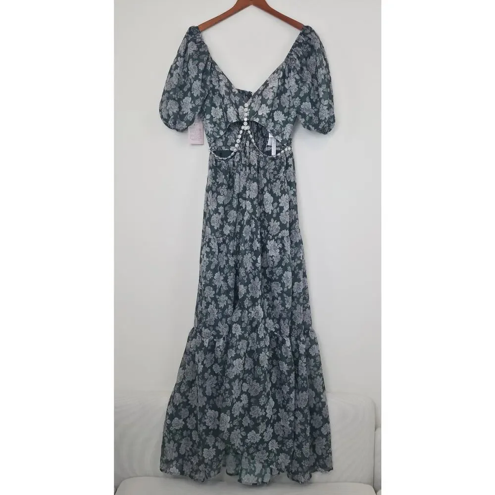 V. Chapman The Emma Dress in Emerald Peony Print Maxi Dress Sz 8 NWT+I - Picture 4 of 14